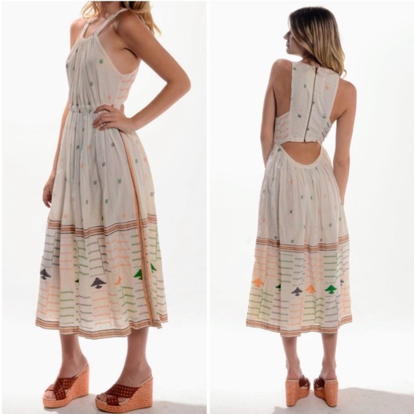 Free People New Romantics Etched Swing Back Cutout Maxi Halter boho Dress Small - Picture 11 of 13